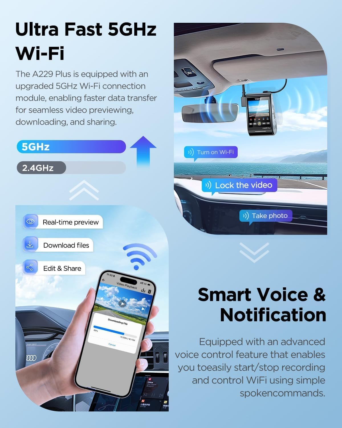 VIOFO A229 Plus Dash Cam Front and Rear, Dual STARVIS 2 Sensors, 2 Channel HDR, 1440P+1440P Voice Control Car Dash Camera, 5GHz Wi-Fi, Support 512GB Max, Voice Control, Ultra-Precise GPS - Image 5