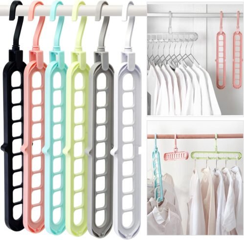 Closet Organizers and Storage,College Dorm Room Essentials,Pack of 6 Multifunctional Organizer Magic Space Saving Hangers with 9 Holes Storage Organization for Wardrobe Closet